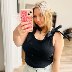 French Connection Black Bow Tank Top